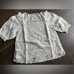 Sundance Altai Blouse Top S White Eyelet Lace Embroidered Boho Linen Blend NWT